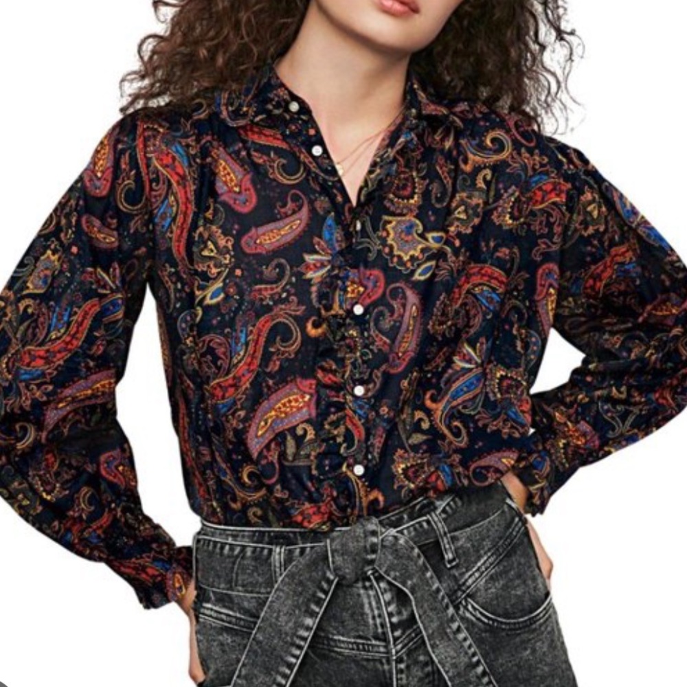 Maje Calista Button Down Paisley Top